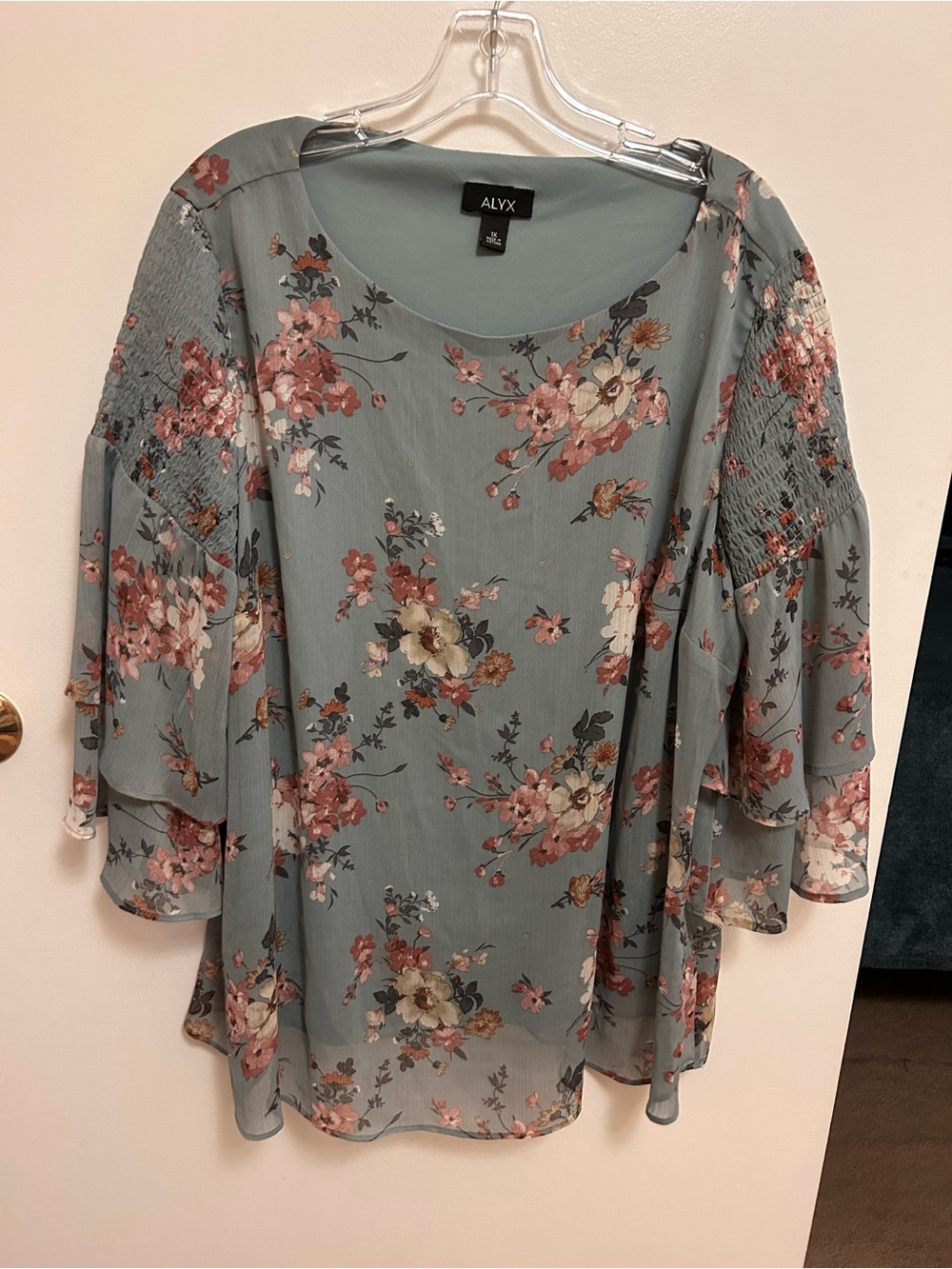 ALYX Dusty green Rose-Print Ruffle Blouse